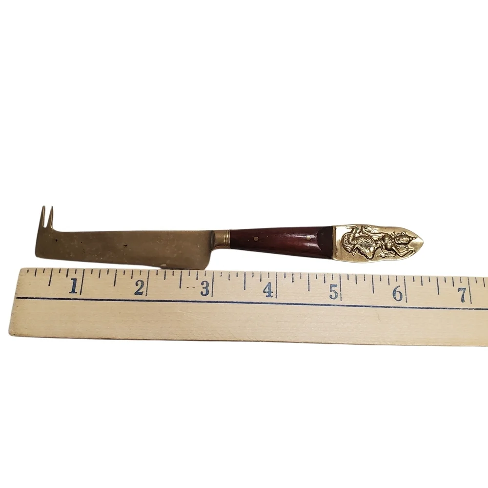Vintage Siam Thailand Sitting Buddha Bronze & Wood Handle Cheese Knife/Pick